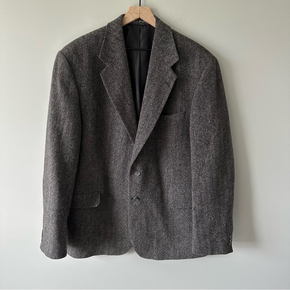 The Crossroads Collection Jacket Mens 46L Gray Herringbone Tweed Blazer Wool - Picture 1 of 16